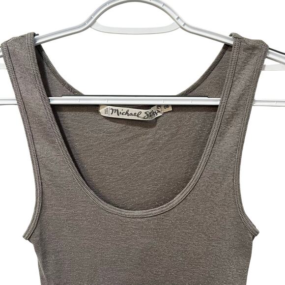 Michael Stars Shine Basic Fitted Tank Top Metallic Gray One Size - Picture 3 of 6